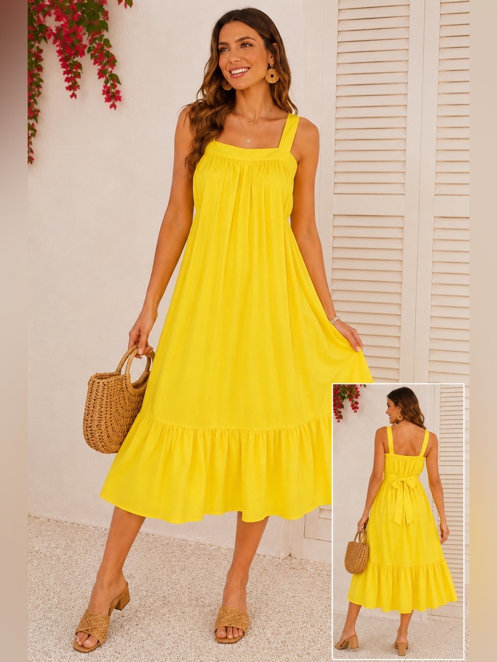 Entro Yellow Babydoll Midi Dress Boutique Summer Dress Size Large